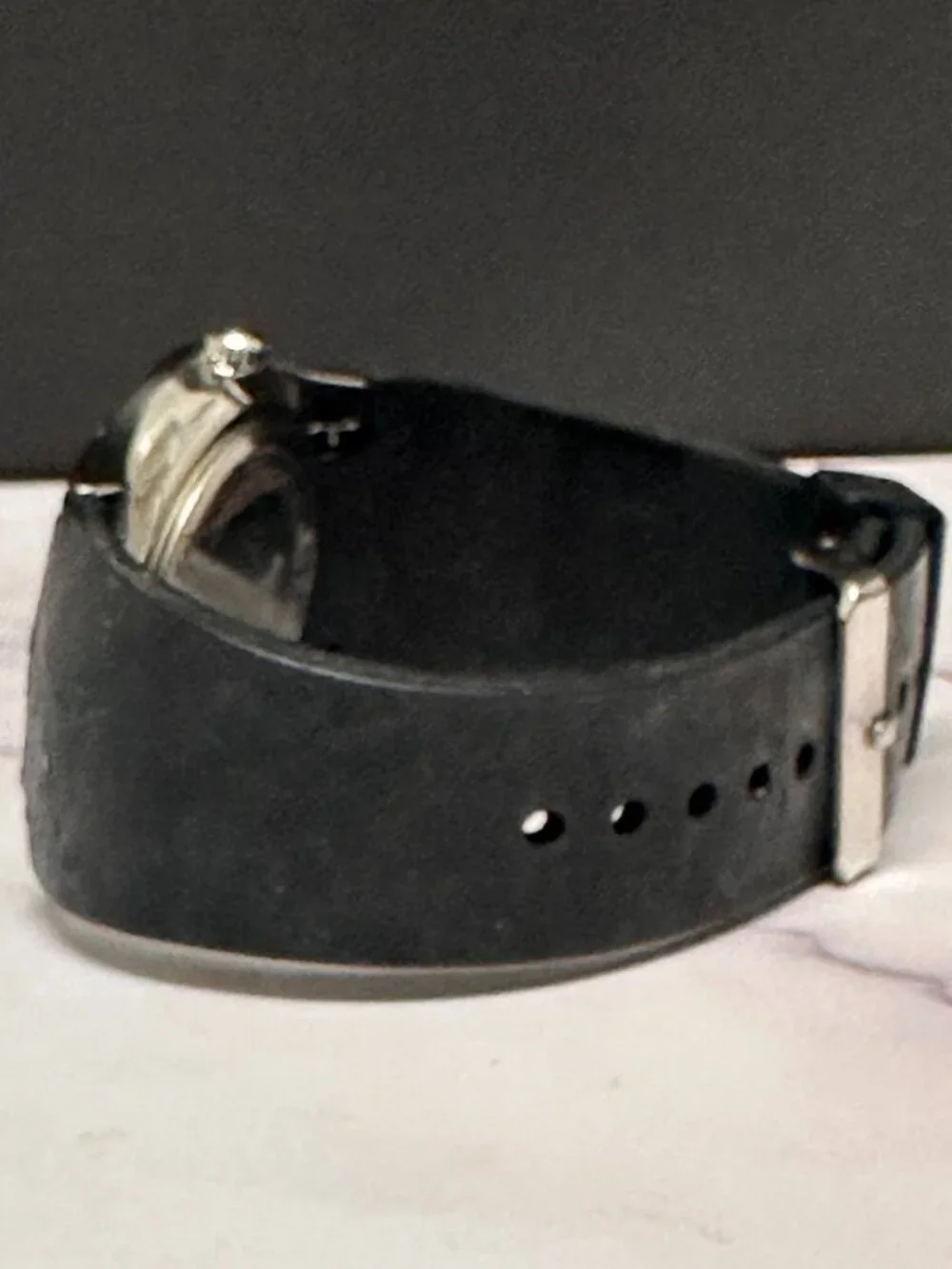 Cote d' Azur Watch Men Silver Tone Slim Round Black Resin Band New Battery 10